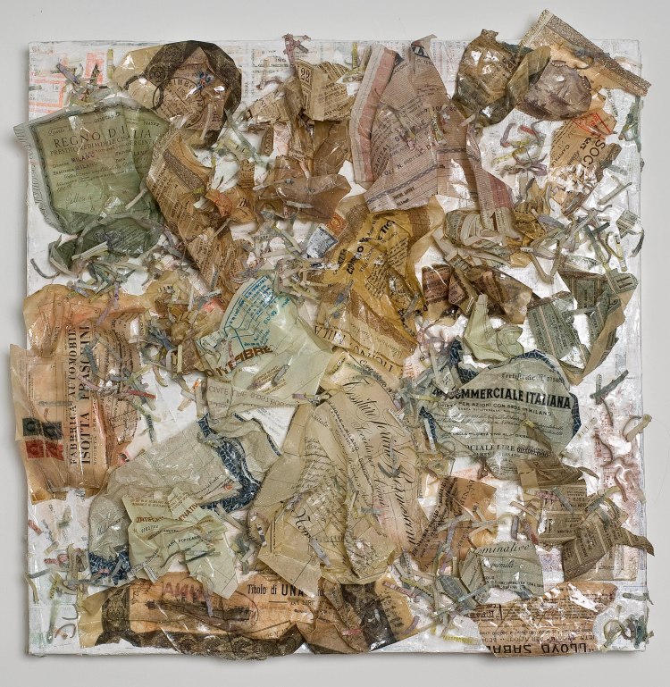 Carta straccia#2_tecnica mista resina su carta su tela 60x60