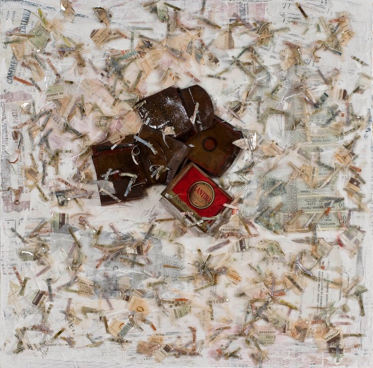 Carta straccia#4_tecnica mista resina su carta su tela 60x60