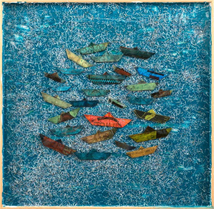 La musica è cambiata_1_tecnica mista_resina e carta su legno_70x70_2015