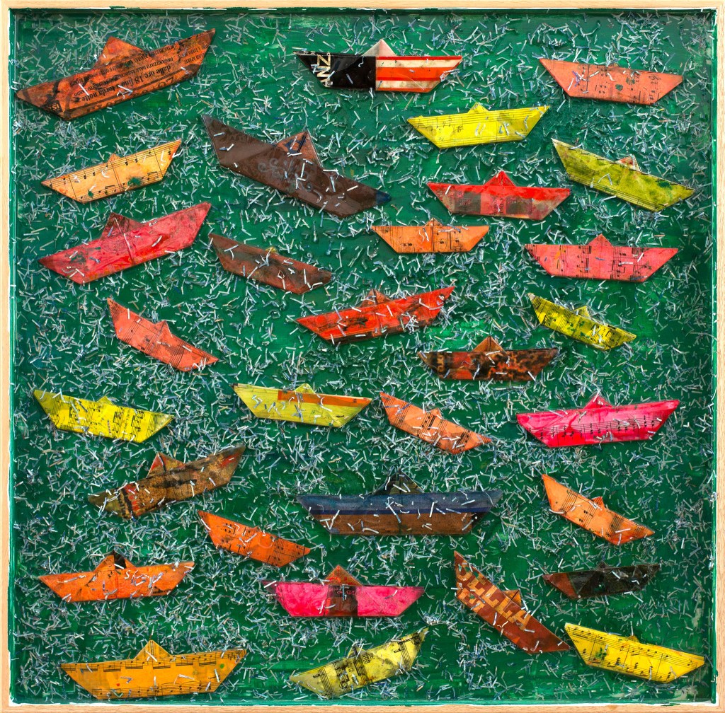 La musica è cambiata_2_tecnica mista_resina e carta su legno_70x70_2015